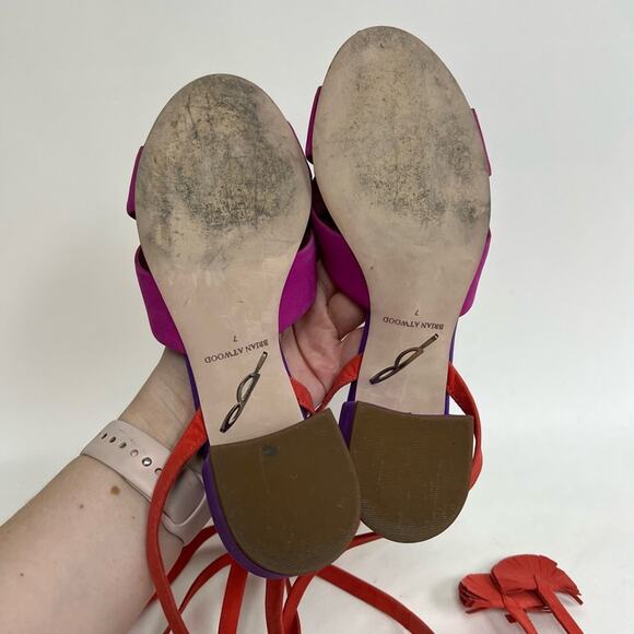 Brian Atwood Astor Colorblock Lace Up Sandals Pink Purple Suede Heels Size 7 - Picture 7 of 9